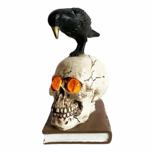Black Raven With Glowing Skull On Book - 8" Tall>Roger's Gardens Hot