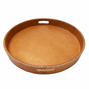 Paraguayan Leather Round Ottoman Serving Tray>Roger's Gardens Discount