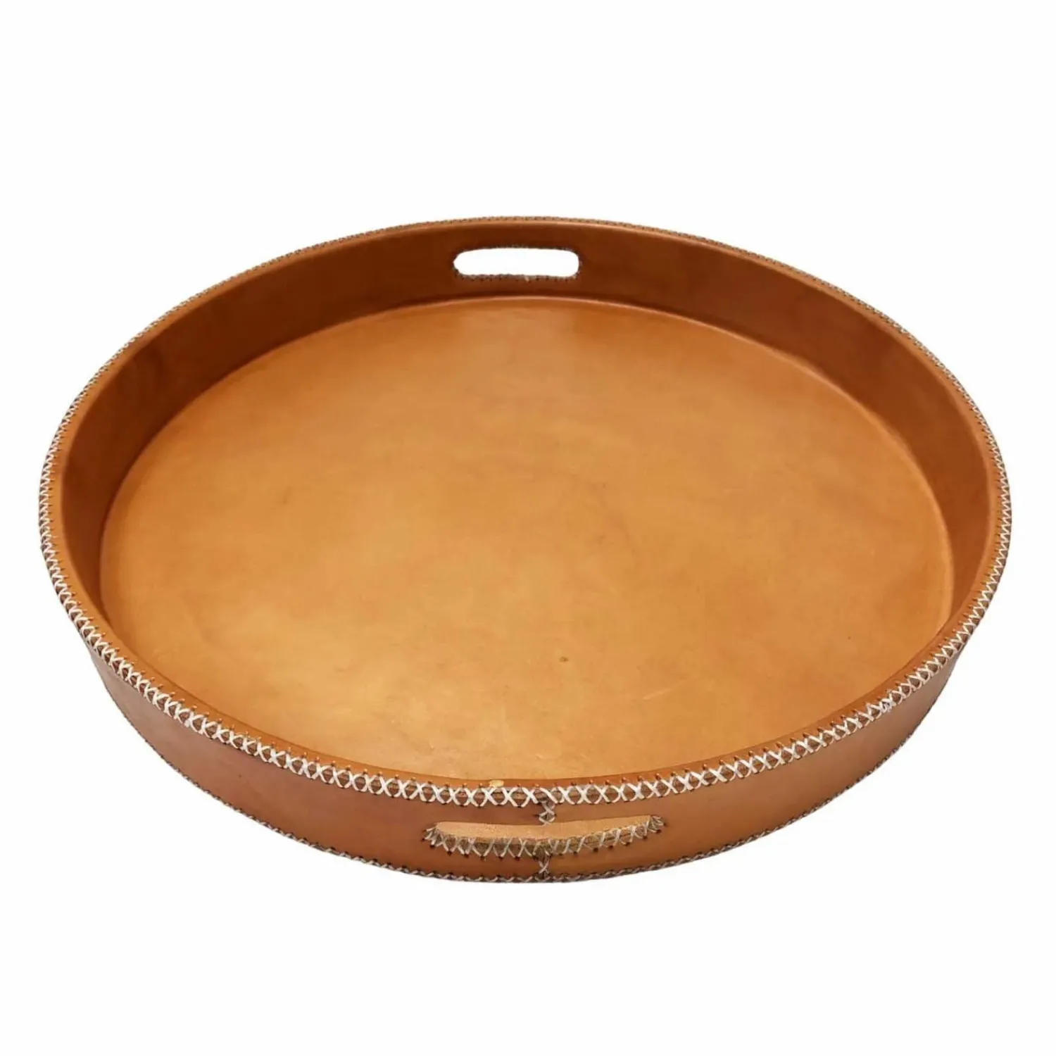 paraguayan_leather_round_ottoman_serving_tray_2.webp Paraguayan Leather Round Ottoman Serving Tray>Roger's Gardens Discount