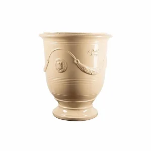 Traditional French Glazed Anduze Ivory Vase>Roger's Gardens Store