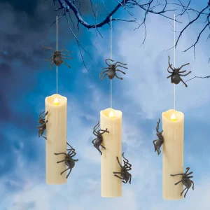 Web Of Shadows: Hanging Spider Candle Lights - 8" Tall - Set Of 3>Roger's Gardens Best